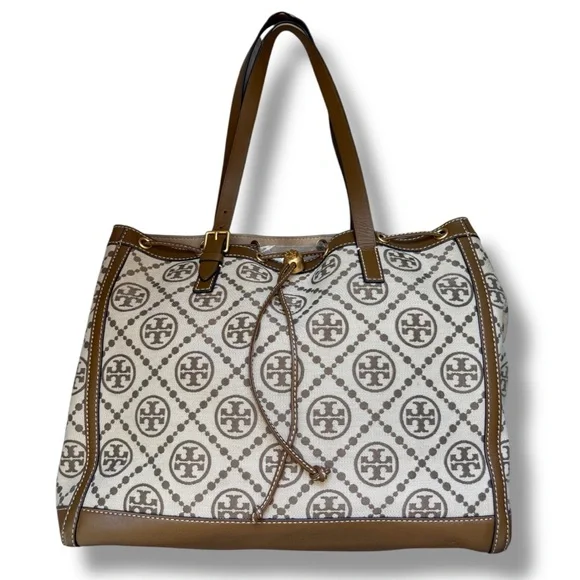 Tory Burch T Monogram Jacquard Drawstring Tote - Hazel - Picture 1 of 12